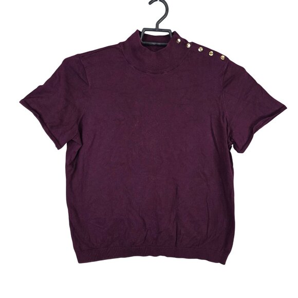 Chaps Sweaters - Womens Chaps Burgundy Pullover Sweater Gold Button Accents Cotton Nylon Size 2X